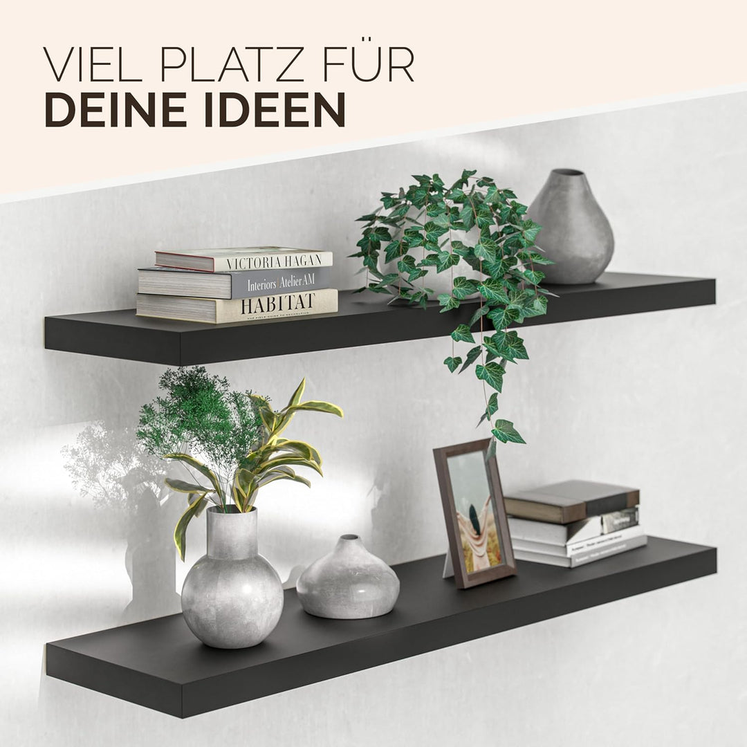 Casaria® Wandregal Holz Schwarz Regal mit Halterung 15kg Tragkraft Hängeregal Küche Wohnzimmer Flur