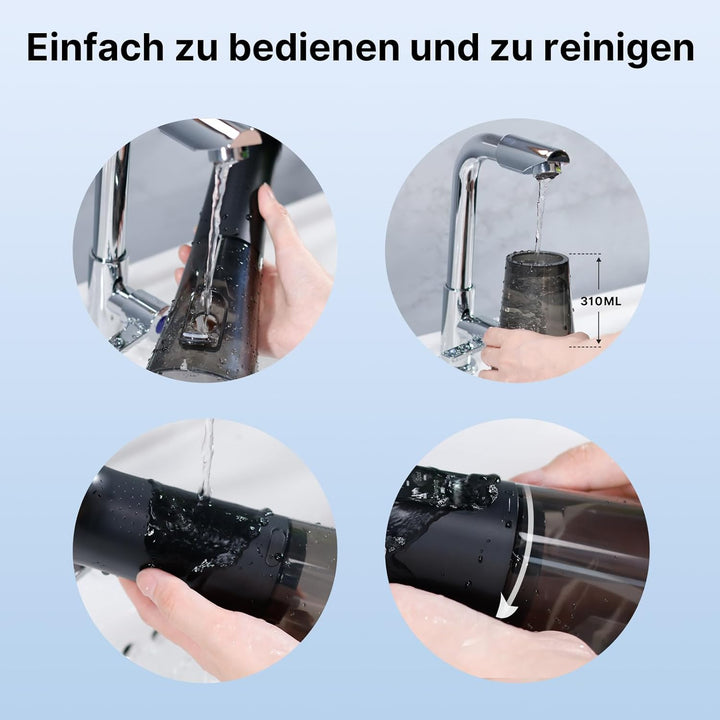 TUREWELL Munddusche Kabellos, Elektrische Zahnreiniger mit 5 Modi, 4 Düsen, 310ML Wassertank & IPX7