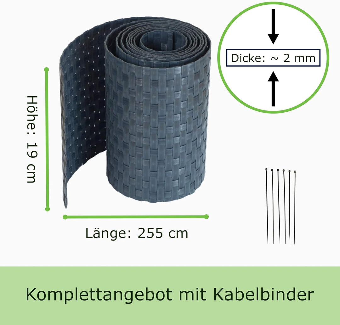 workingHOUSE Polyrattan-Sichtschutzstreifen, Sichtschutz für Doppelstabmatten Zaun, 19 x 255 cm (12