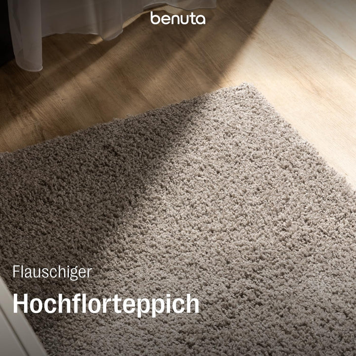 benuta Basic Hochflorteppich Soho - hellgrau 70x200 cm - Kuschelig Weicher Teppich im Minimalistisch