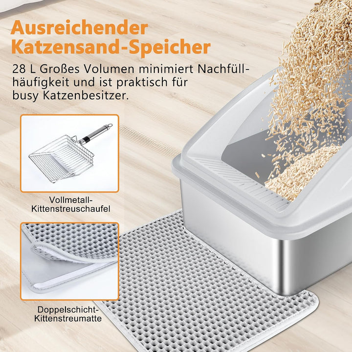 2 Pack FURTIME Katzenklo Edelstahl, Katzentoilette Edelstahl 30L Grosse Kapazität Auslaufsicher Gege