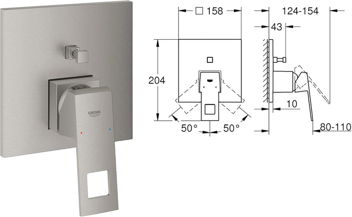 vanvilla Duschsystem mit Unterputz Duscharmatur von Grohe Eurocube Supersteel 2-Wege und vanvilla Re