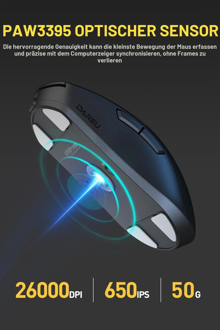 DAREU A950pro 4K Wireless Gaming Mouse: 55 g Ultraleicht, 4 kHz Abtastrate, Optischer Sensor PAW3395