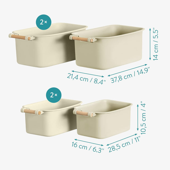 Navaris 4X Aufbewahrungsbox Aufbewahrungskiste mit Holzgriff - Box Organizer zur Aufbewahrung aus Ku