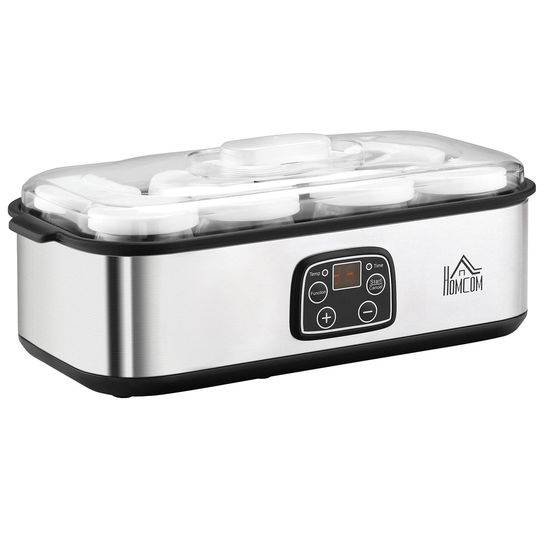 HOMCOM Joghurtbereiter 25W Joghurtmaschine mit LCD-Display 8 Joghurtgläser mit Deckel aus Glas 180ml