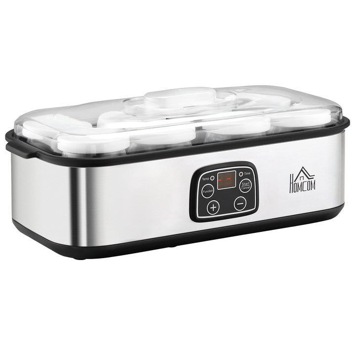 HOMCOM Joghurtbereiter 25W Joghurtmaschine mit LCD-Display 8 Joghurtgläser mit Deckel aus Glas 180ml