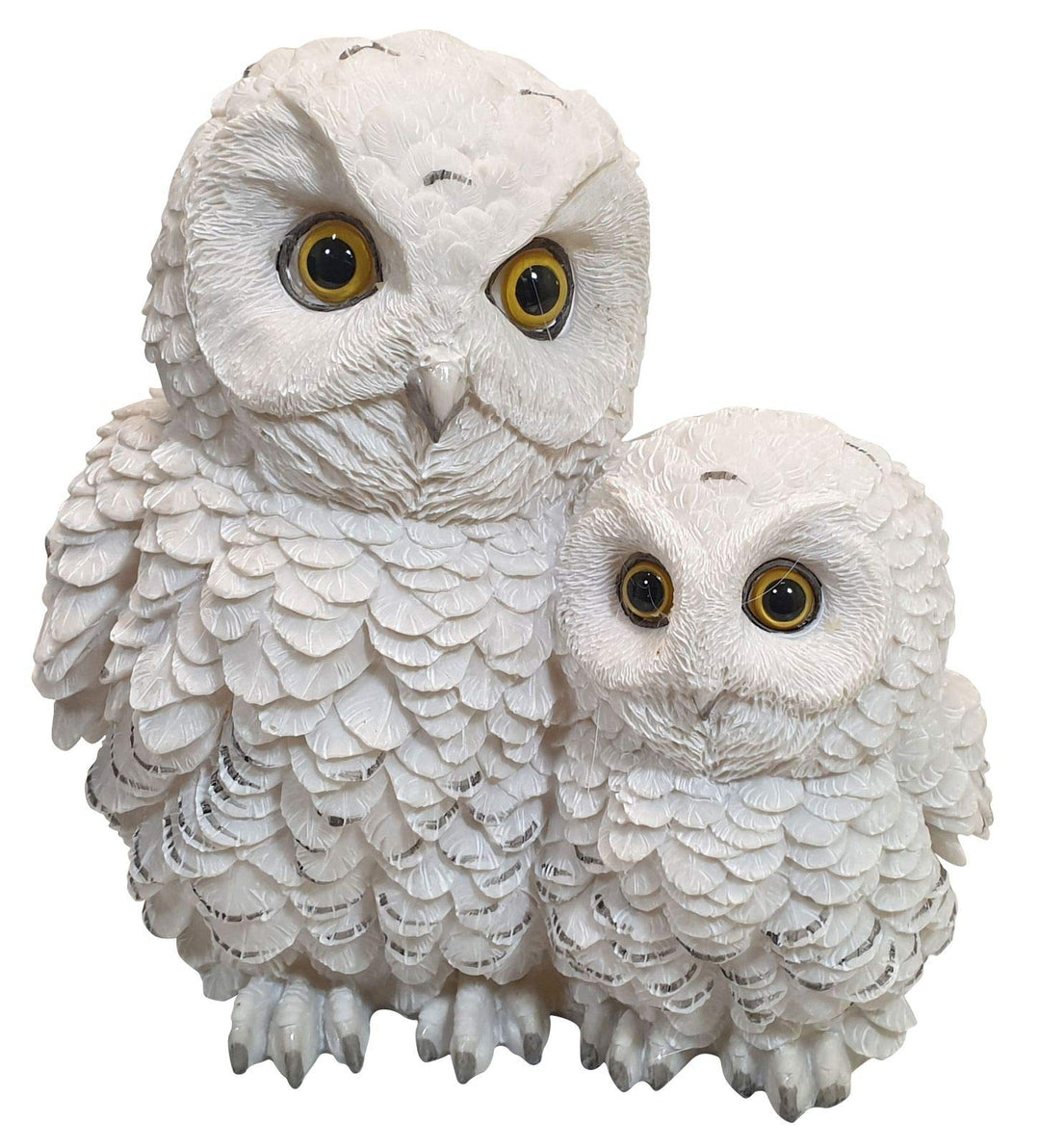 Fachhandel Plus 2 weisse Schnee-Eulen Dekofigur Vogel Eule mit Kind Tierfigur Greifvogel Garten
