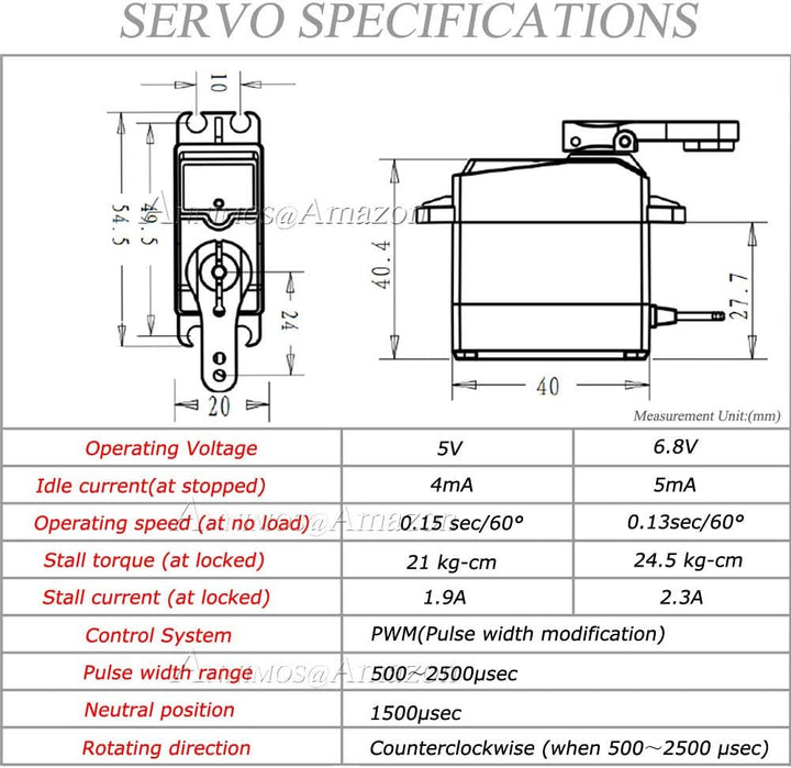 ANNIMOS 25kg Digitales Servo Vollmetallgetriebe Hohes Drehmoment Wasserdicht für RC Auto Raupenrobot