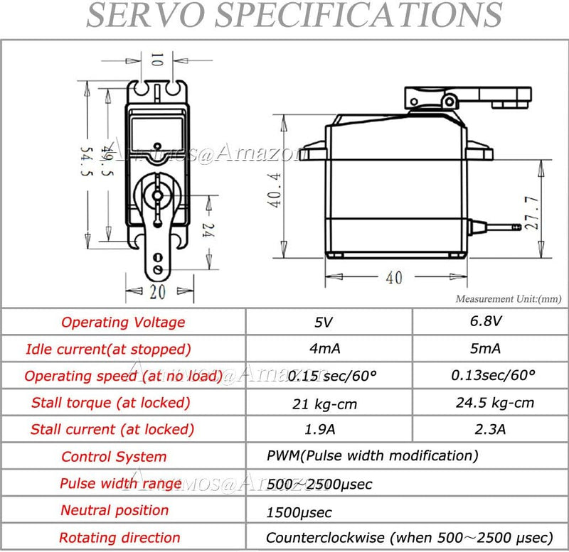 ANNIMOS 25kg Digitales Servo Vollmetallgetriebe Hohes Drehmoment Wasserdicht für RC Auto Raupenrobot