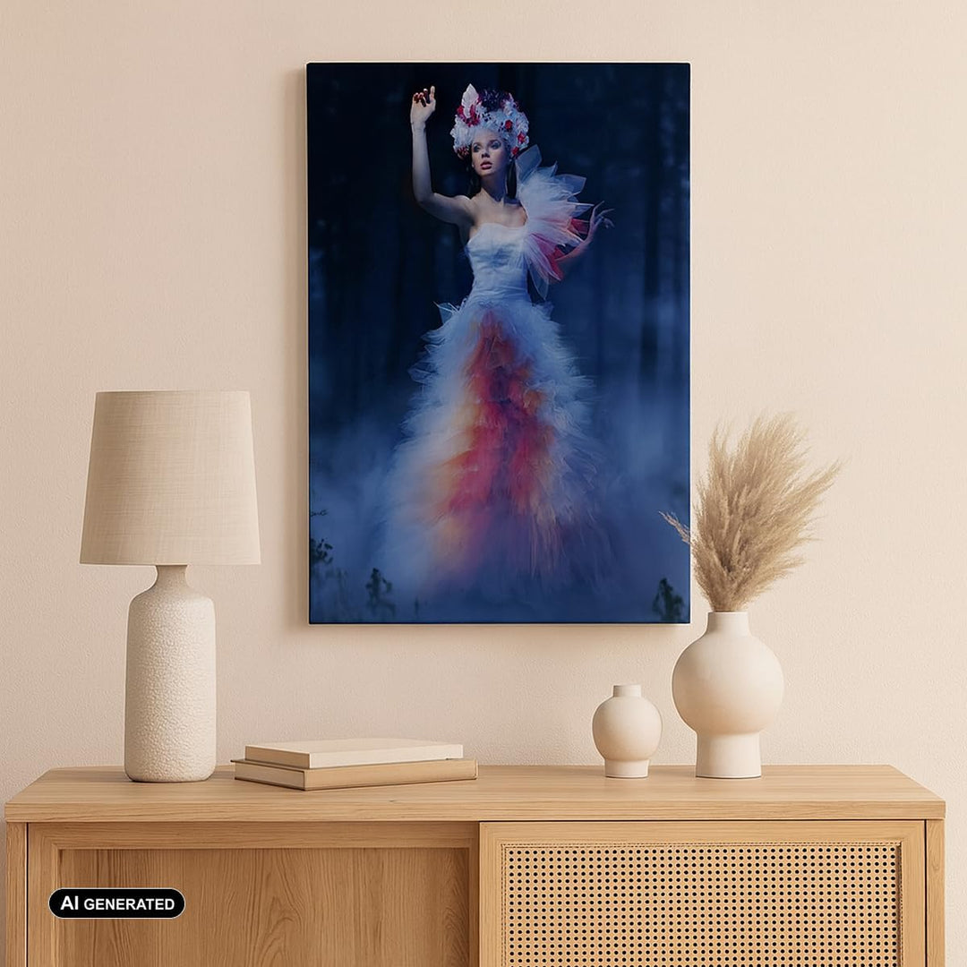 Bilder auf Leinwand Frau Geheimnis Nacht Wald Leinwandbild mit Rahmen 45x80cm Wandbilder Dekoration