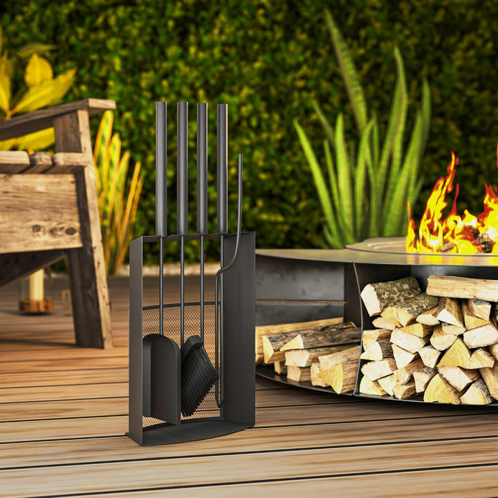 Outsunny Kaminbesteck Set 5 teilig Kaminzubehör mit Besen, Schaufel, Schürhaken Zange Ständer, Kamin