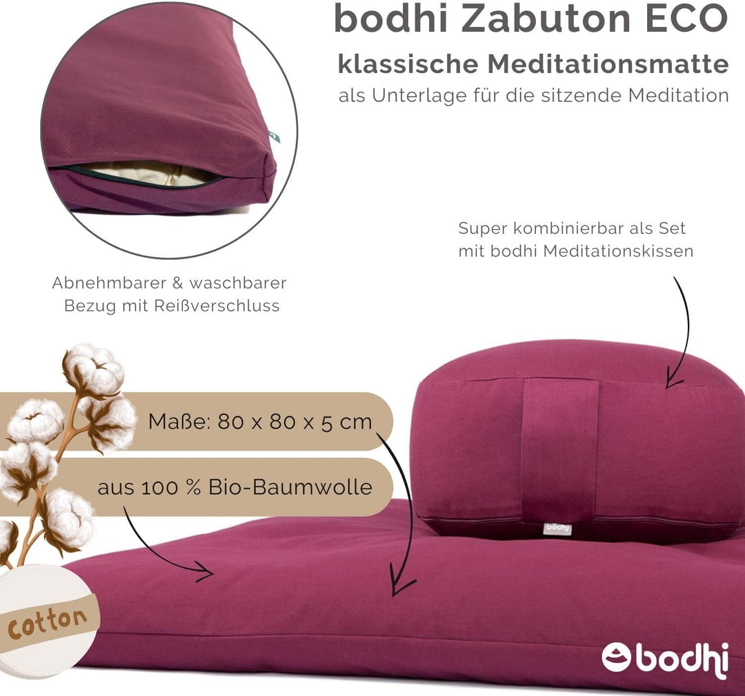 Bodhi Neu Meditationsmatte ZABUTON | ECO Serie | Klassische Yoga Matte mit abnehmbarem Bezug aus 100
