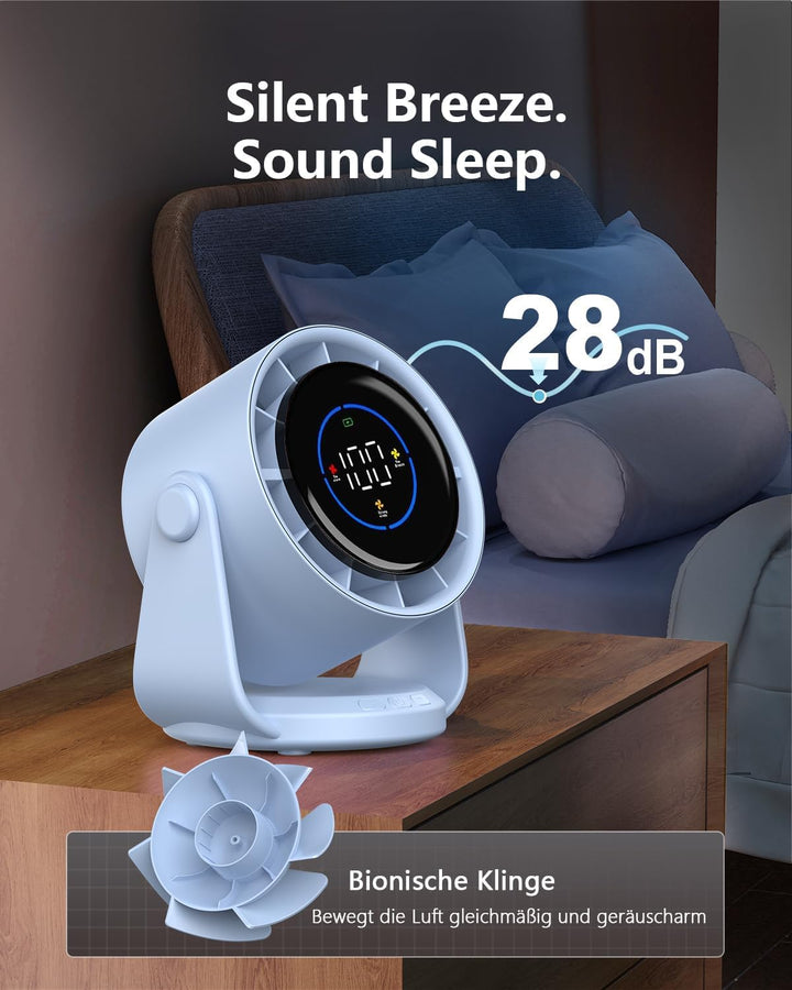 Tischventilator, USB Ventilator mit 100 Geschwindigkeitsstufen 105° Schwenkfunktion LED Display mit