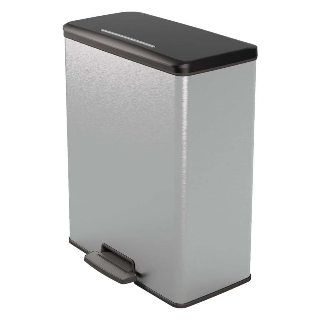 Curver Deco Bin Duo Tretmülleimer, Metallic Silber – Soft-Close-Deckel, 2 herausnehmbare 26L Eimer,