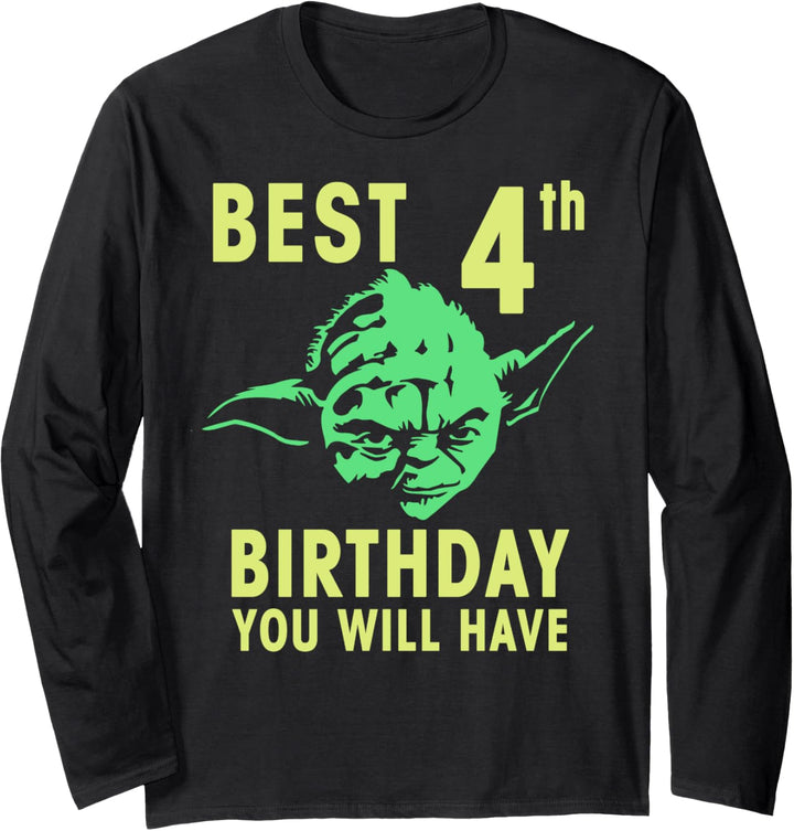 Star Wars Yoda Best 4th Birthday You Will Have Stencil Langarmshirt