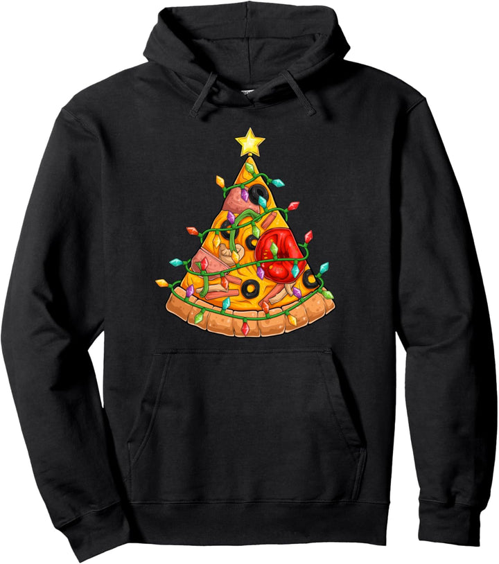 Weihnachtsbaum Pizza umgeben von Weihnachtsbeleuchtung XMAS Pullover Hoodie