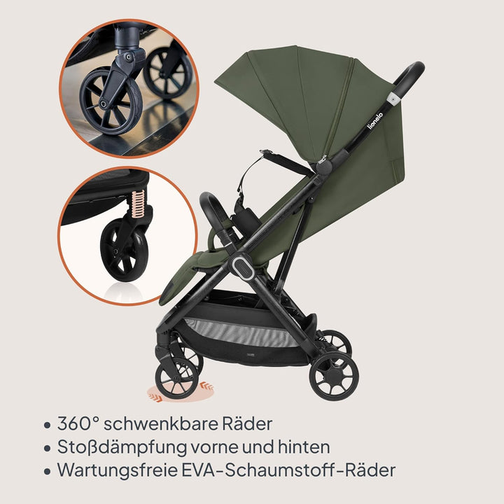 Lionelo Buggy Bess bis 22 kg von 6 Monaten bis 4 Jahren 360°-PU-Schwenkräder, Einhand-Klappfunktion,