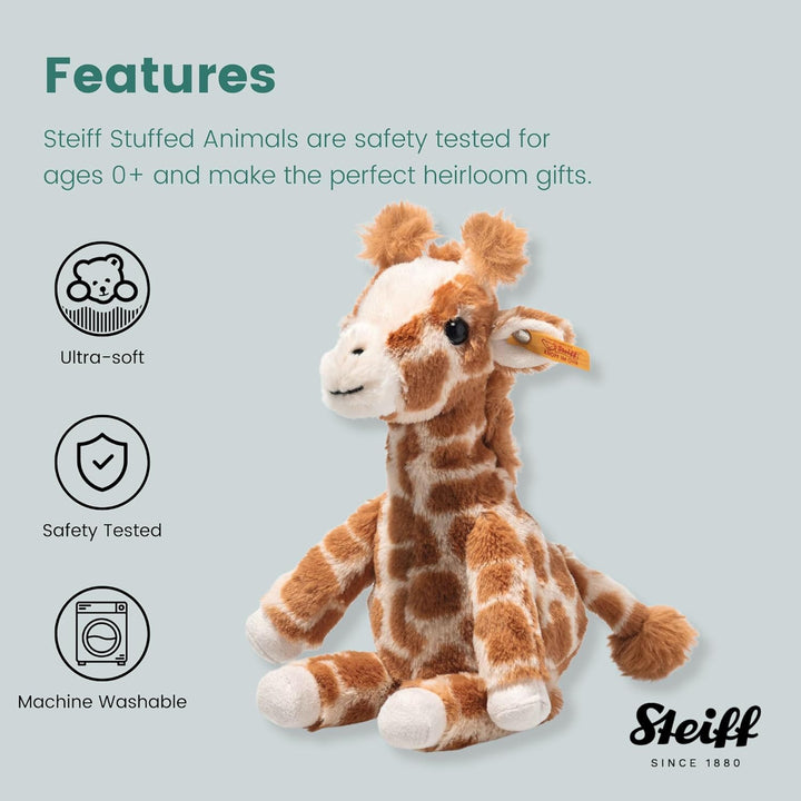 Steiff Gina Giraffe Hellbraun gefleckt 23 cm, Soft Cuddly Friends, aufrecht sitzend durch Granulatsä