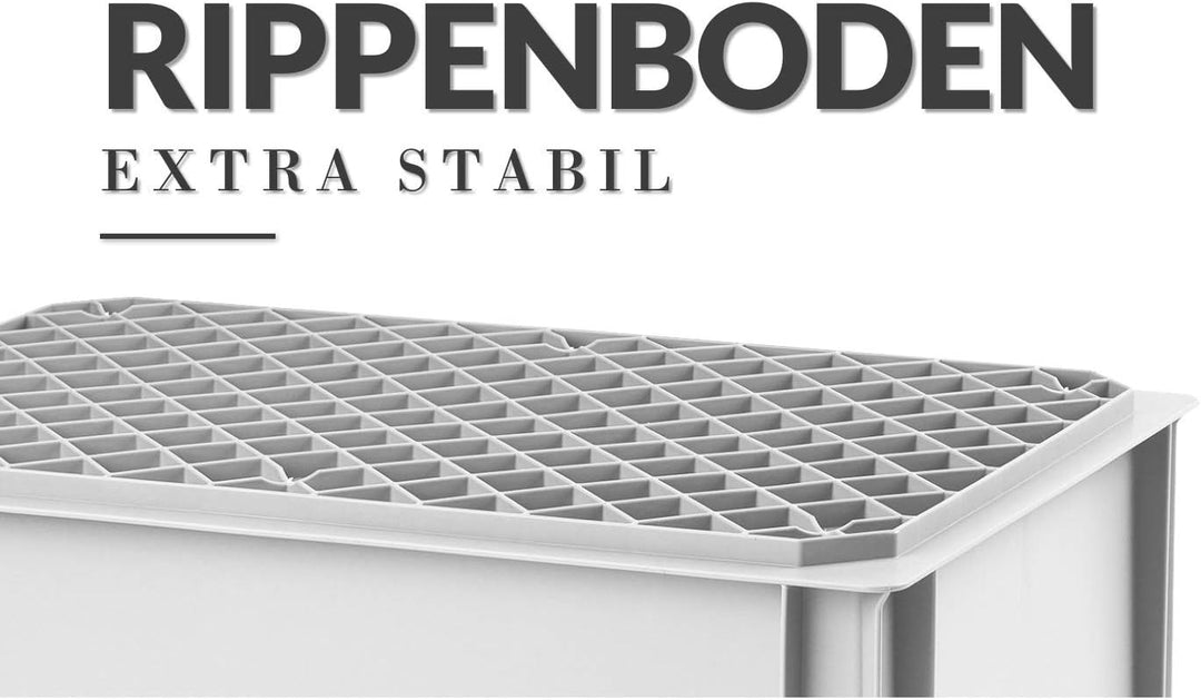 1a-TopStore Euro-Stapelbox EB-428, 400x300x280 mm (LxBxH), verstärkter Rippenboden, grau ähnl. RAL70