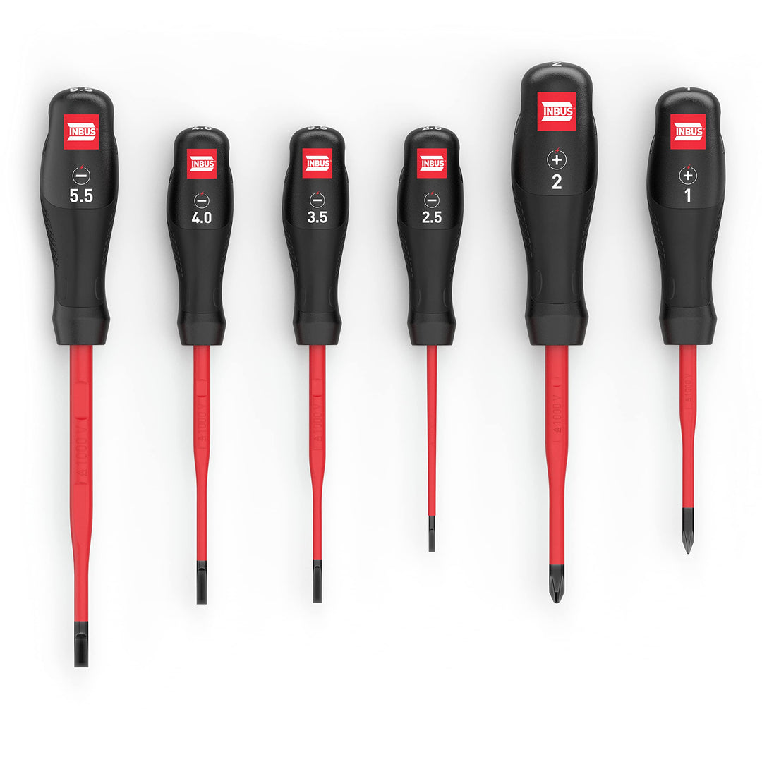 INBUS® 73868 VDE Schraubendreher Set 6tlg, SL2.5–5.5 & PH1–2, mit HybridTouch & VDEslim VDE: 4× SL &
