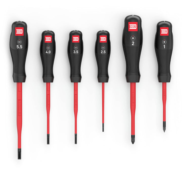 INBUS® 73868 VDE Schraubendreher Set 6tlg, SL2.5–5.5 & PH1–2, mit HybridTouch & VDEslim VDE: 4× SL &