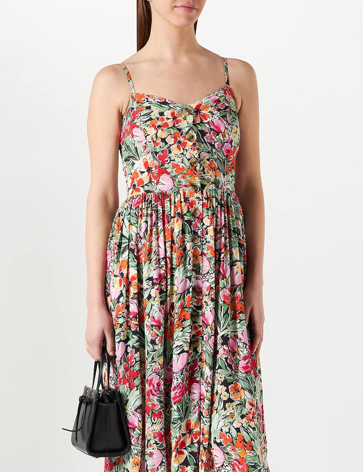 Mavi Damen Button Dress Kleid XS Orange Watercolor Print, XS Orange Watercolor Print
