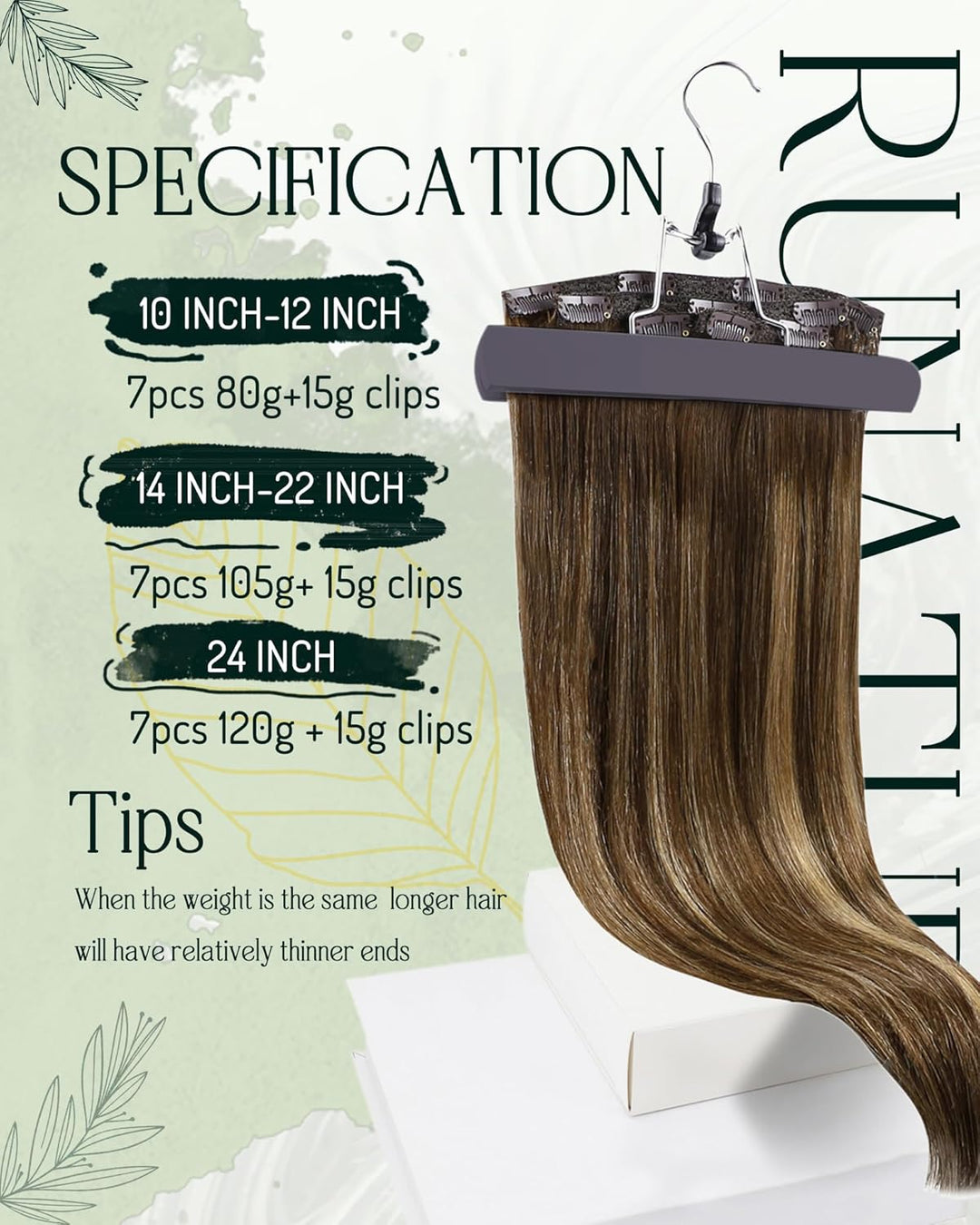RUNATURE Echthaar Extensions Clip Braun Balayage Ombre Blond Clip in Extensions Echthaar Balayage Du