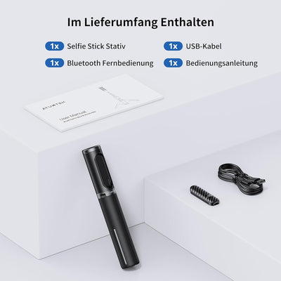 ATUMTEK Bluetooth Selfie-Stick Stativ, 3 in 1 Aluminium Selfie Stange, 360° Drehbar, mit Kabelloser
