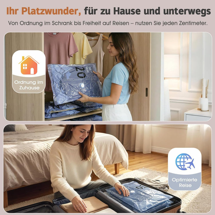 Vakuumbeutel für Kleidung mit Kabelloser Vakuumpumpe in Grau, 12 Stück Wiederverwendbare Vakuumierbe