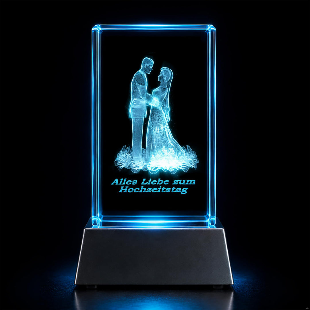 Kaltner Präsente Stimmungslicht LED Kerze/Kristall Glasblock/Motiv Hochzeit / 3D-Laser-Gravur - Alle