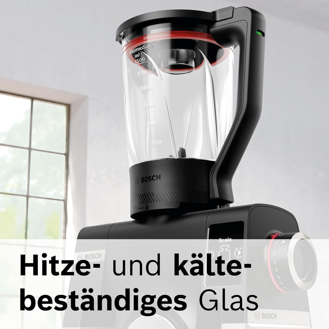 Bosch Zubehör MUZS6MX, Mixbecher, dickwandiges Thermosafe Glas, 1,5l, hitzebeständig, kältebeständig