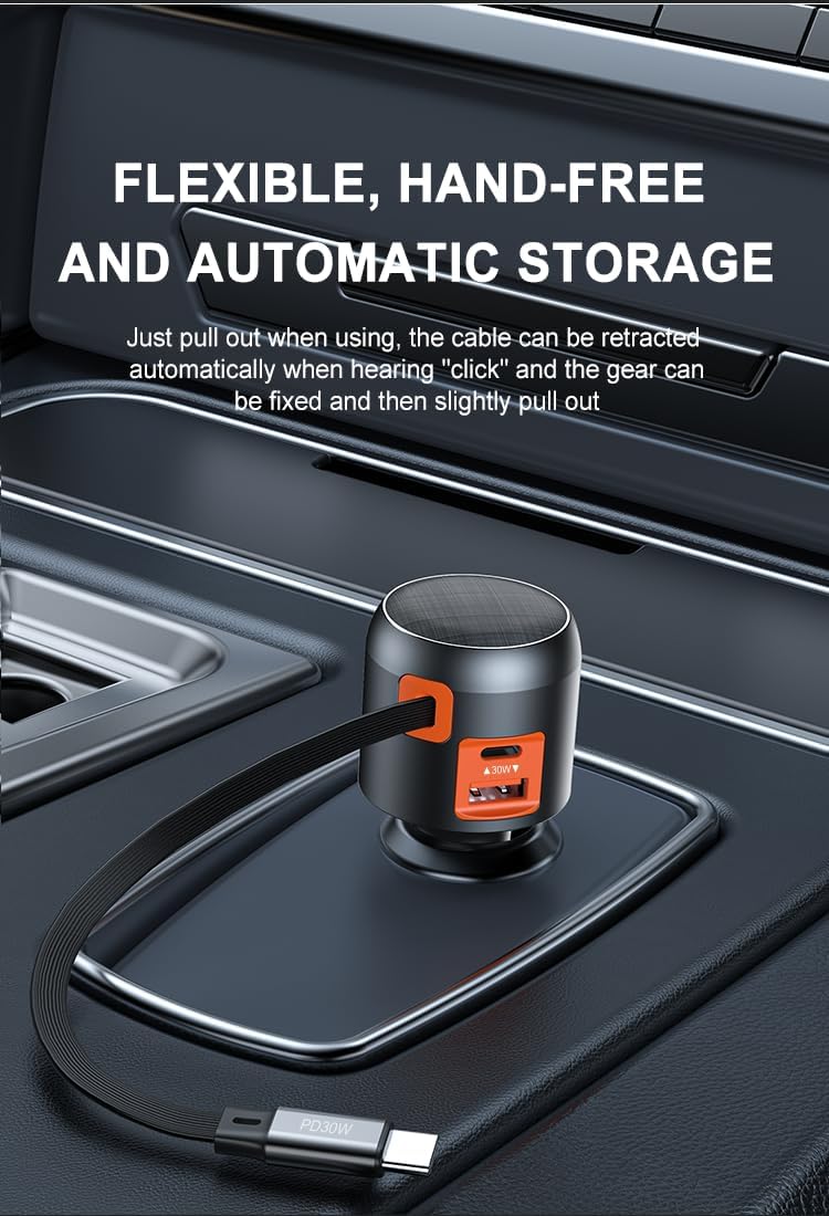 Zigarettenanzünder Ladegerät USB C Retractable 60W PD QC 3.0 Autoladegerät Compact Quick Charge Komp