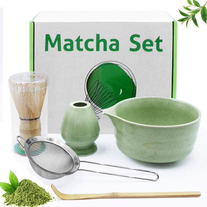 5er Set Keramisches Matcha-Schalen-Set, Matcha-Schale, Matcha-Besen, Spatel,Sieb, Matcha-Besenhalter