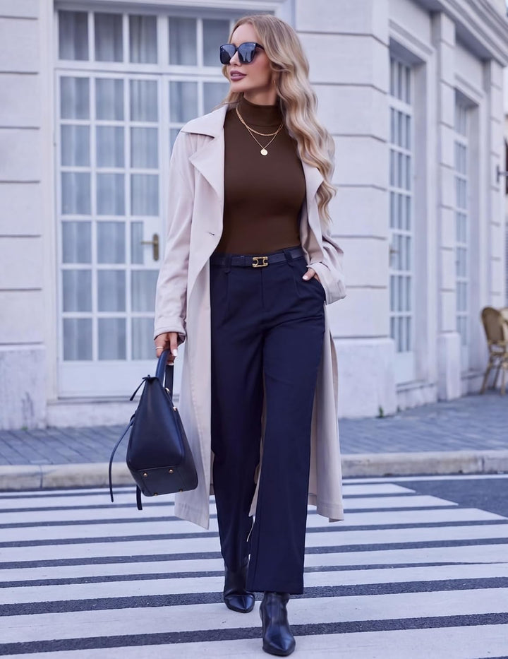 Zeagoo Damen Long Sleeve Shirt Rollkragen Slim Fit Basic Oberteile Elegant Hemd Tshirts Stretch Unte