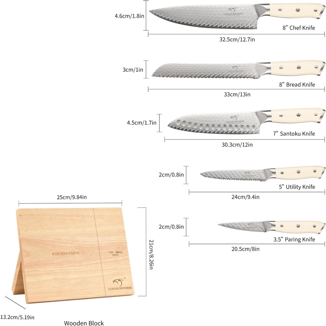 NANFANG BROTHERS Küchenmesser Set, 6 Stück Damaszener Stahl VG10 Küchenmesser Set mit Holz Magnetisc