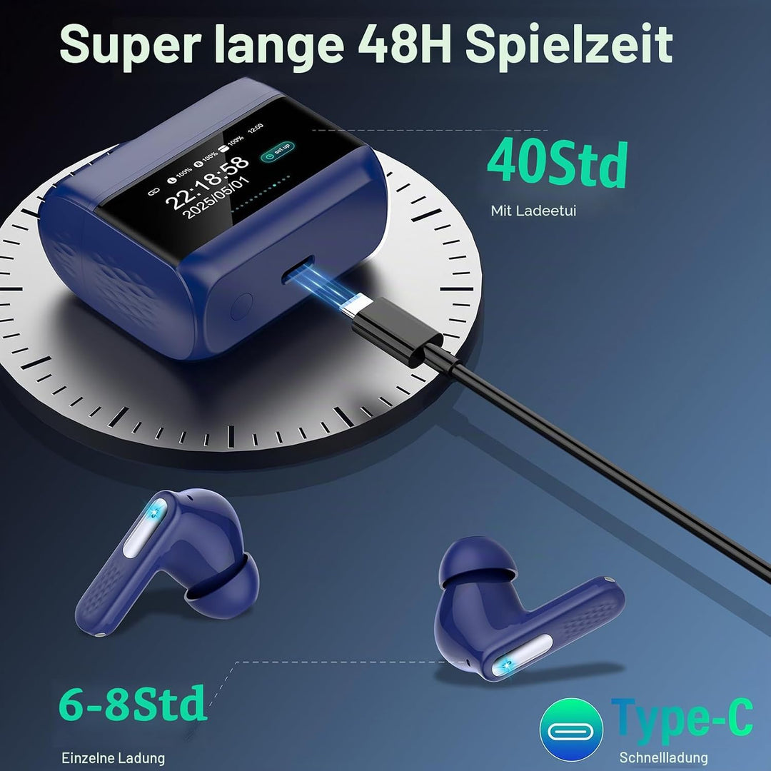 ZYHKON Bluetooth Kopfhörer mit Touchscreen, In Ear Kopfhörer Kabellos Bluetooth 5.4 mit ANC/ENC Mic