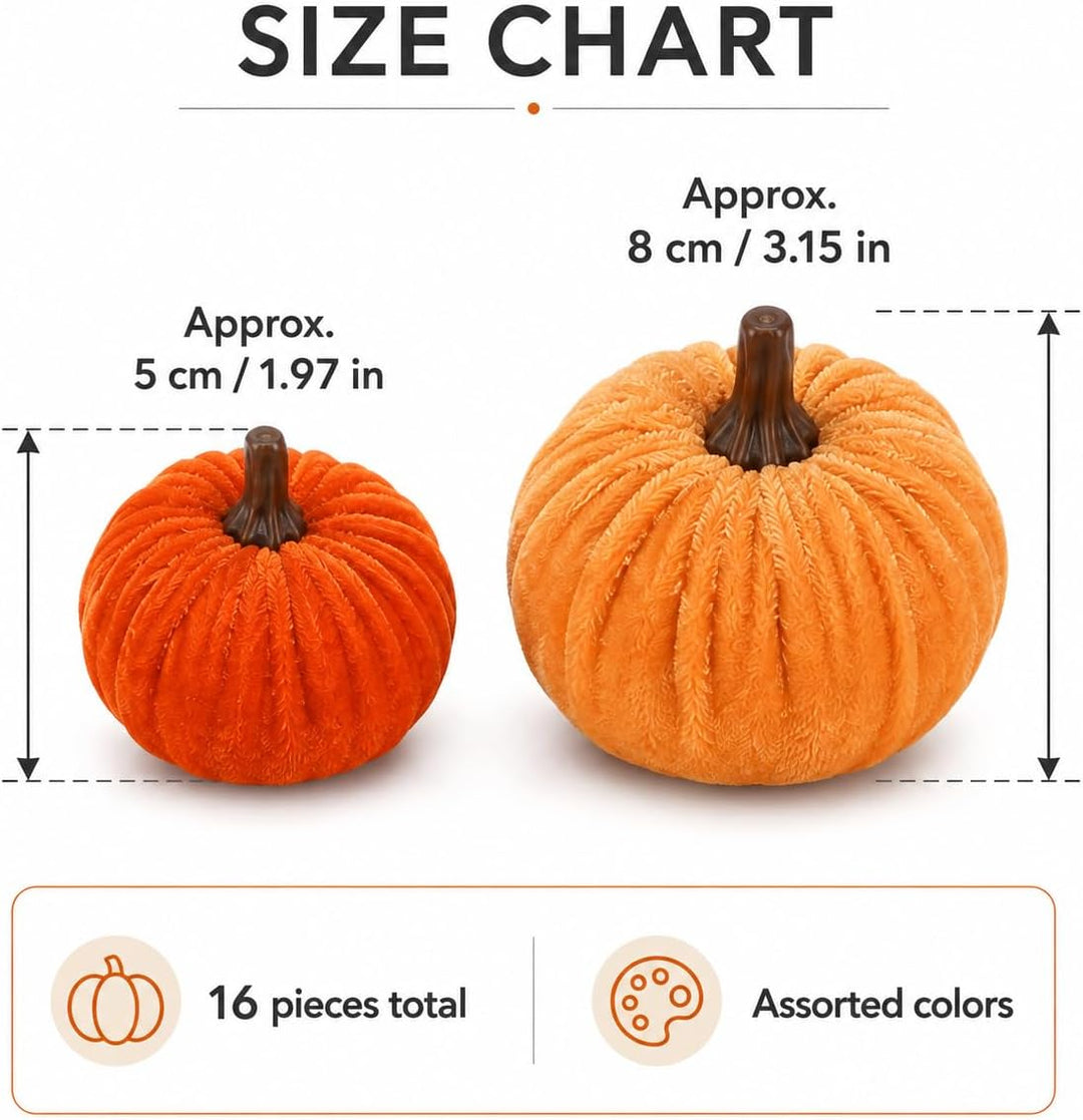 Künstliche Samtpumpkine 16er Set, Herbst‑Halloween Deko