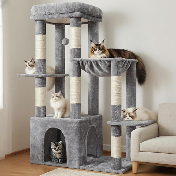 Heybly Kratzbaum 120cm - Grosser Katzenbaum mit XL-Basis, für grosse Katzen & Mehrkatzenhaushalte, G