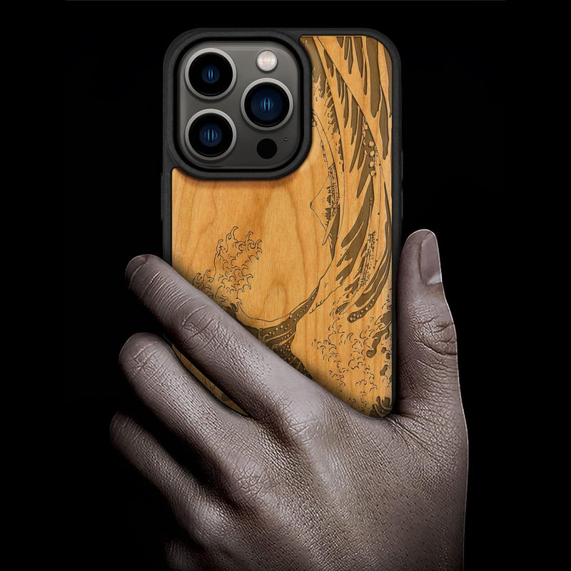 Carveit Handyhülle für iPhone 14 Pro Cover Kompatibel mit Magsafe [Holz und TPU Silikon Hybrid hülle