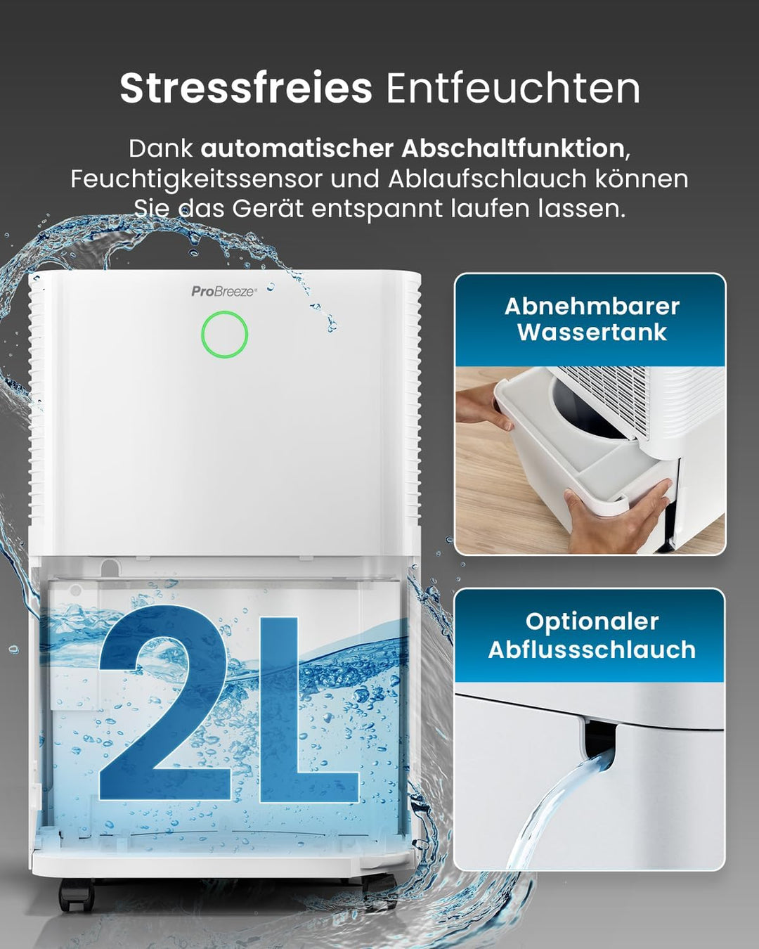 Pro Breeze OmniDry Luftentfeuchter mit App & WLAN, 12L in 24h Entfeuchtungsleistung - Luftentfeuchte