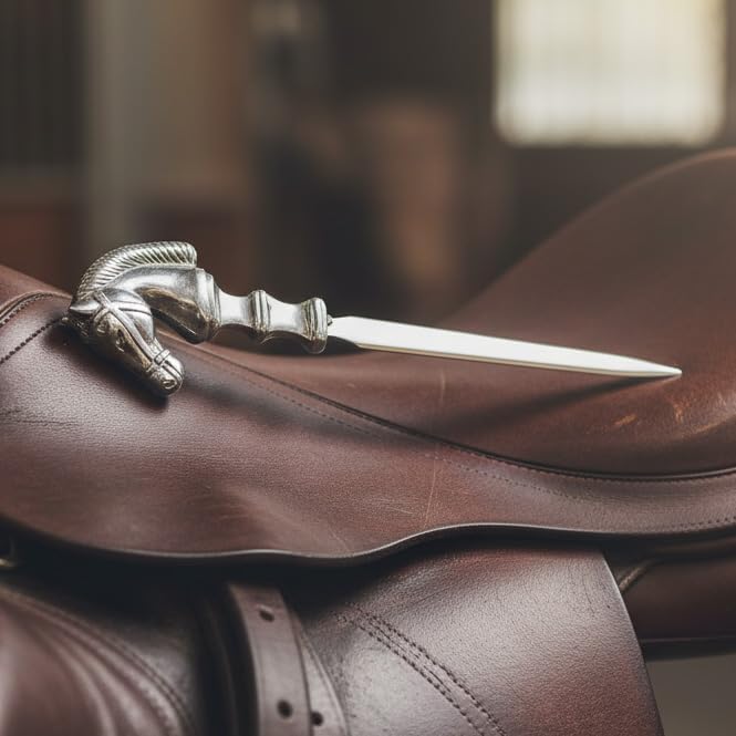 Cavagnini, Eleganter Brieföffner aus Edelstahl und Zinn, inklusive Geschenkbox (Pferd) Cavallo, Cava