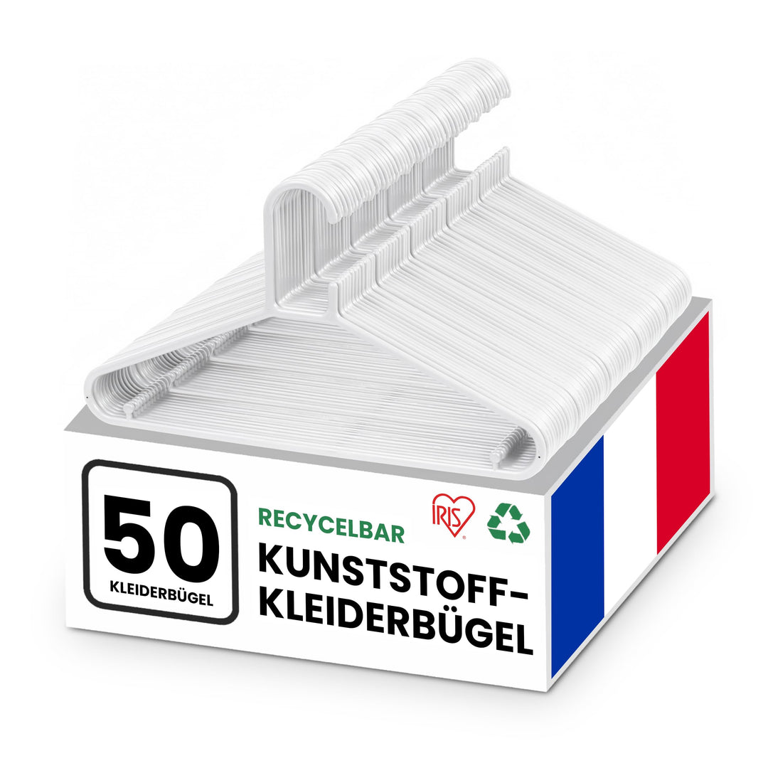 Iris Ohyama, Kunststoffbügel, 50er-Set, Weiss, BPA-frei, Stabile Kleiderbügel für Garderobe und Schr