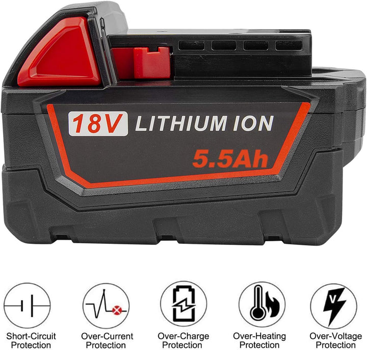 LabTEC Akku 18V 5500mAh Lithium Batterie Ersatz für Milwuakee Akku 18V M18b 48-11-1850 48-11-1840 48
