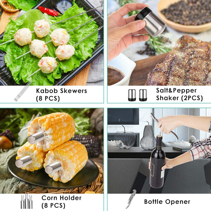 NEXGADGET BBQ Grillbestecksets, 32PCS extra Dickes Edelstahl Grillzubehör mit Langen Griffen, Grillz