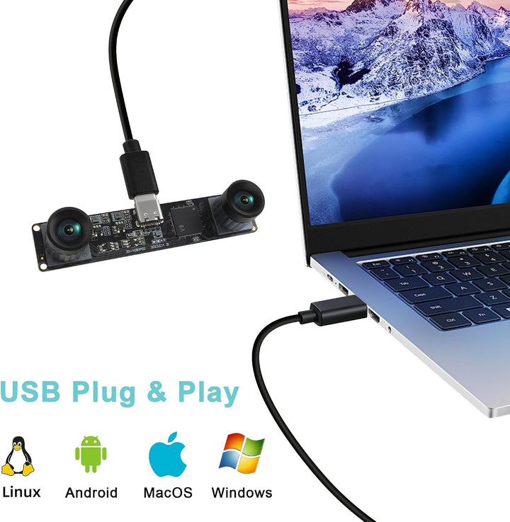 USB Stereokamera Kameramodul, Synchrones Doppellinsenobjektiv, 4MP 1080P Full HD 60fps Hochgeschwind