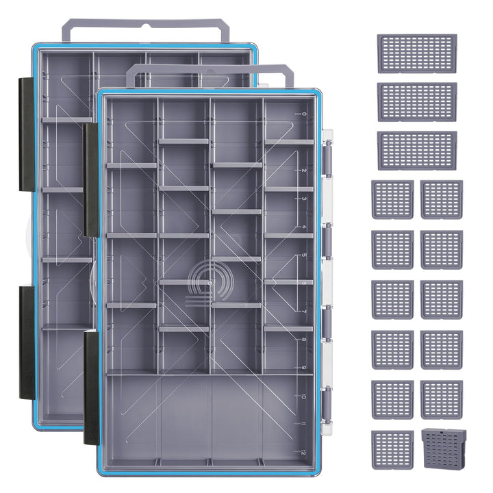 Gonex Köderboxen Angeln 2er-Pack, Wasserdichte Angelboxen mit Verstellbaren Fächern, Transparente Tr