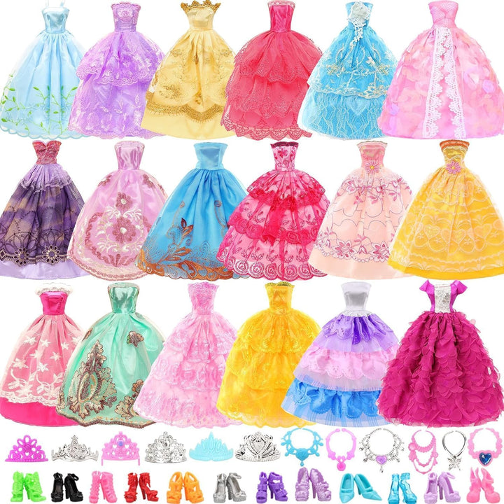 Miunana 27 Puppenkleidung Kleidung Schmuck Zubehör Hochzeit Party Abendkleider für Puppen = 10 Kleid