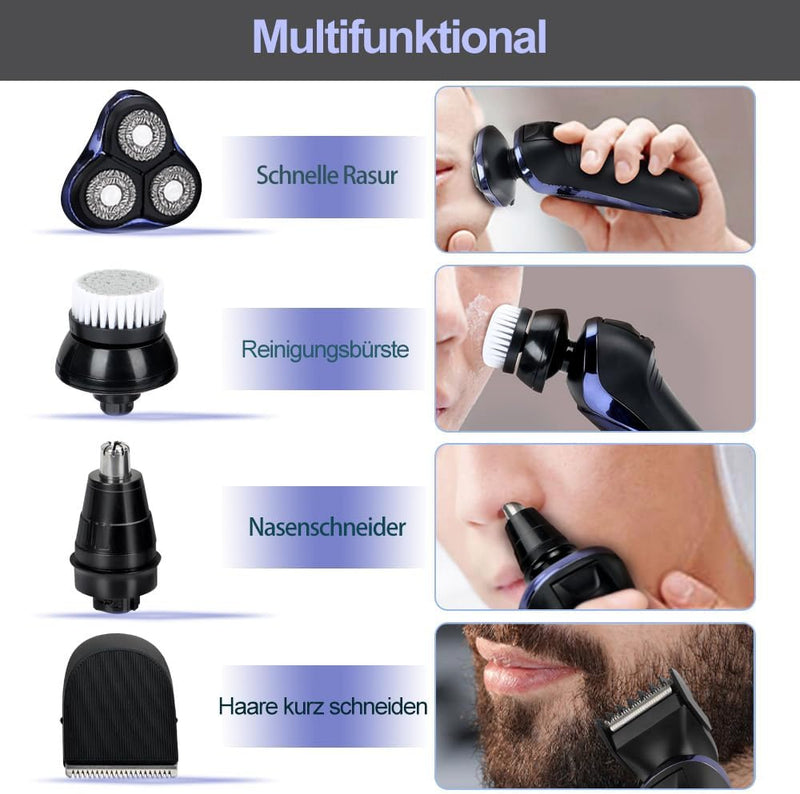 Rasierer Herren elektrisch Elektrorasierer Shaver, 5in1 Rotationsrasierer Präzisionstrimmer IPX7 Ele