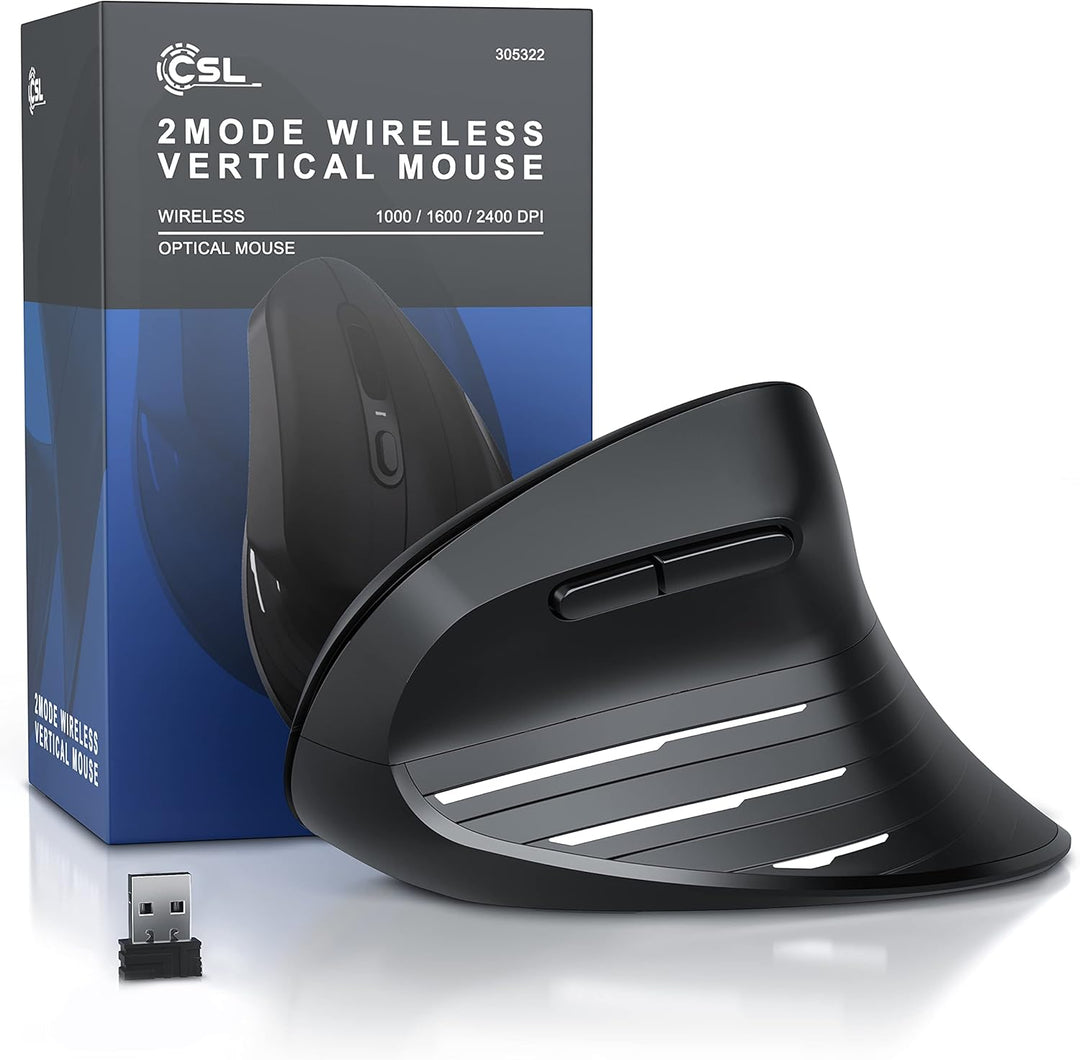 CSL - kabellose Maus Vertikal Bluetooth + Funk 2.4 GHz - Neues Modell - USB Vertical Mouse – ergonom