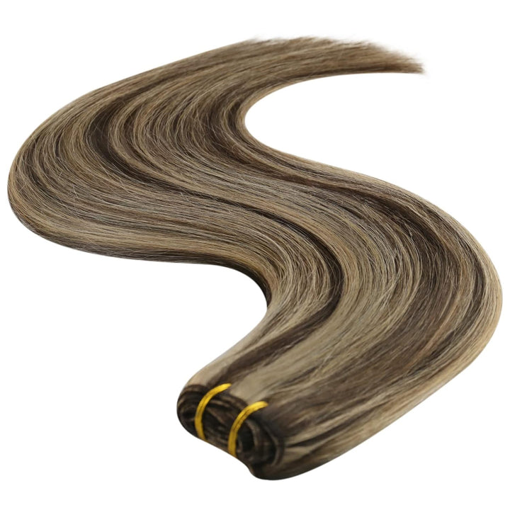 YoungSee Echthaar Tressen Dunkelbraun Tressen Extensions Echthaar Braun Blond Tressen Echthaar 40cm